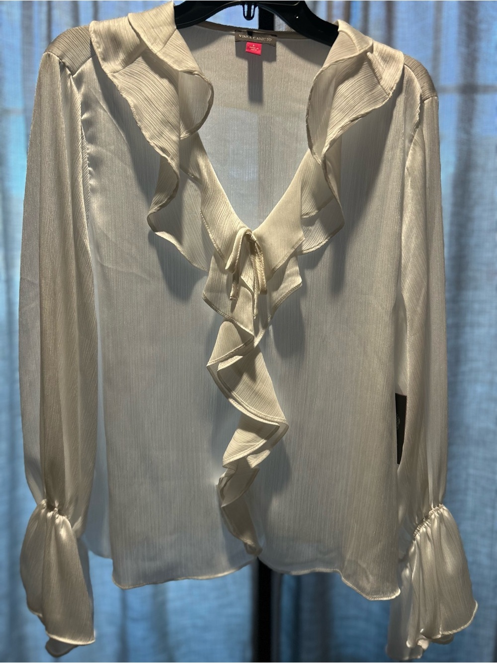 Vince Camuto Cream Cascading Ruffle Neckline Long Sleeve Blouse